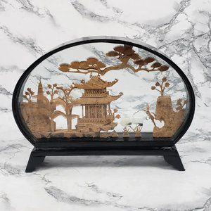 Chinese Cork Art Display Vintage